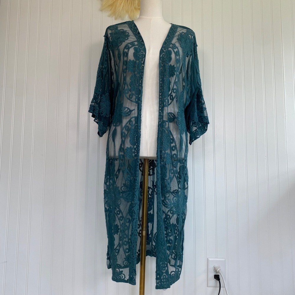 Open Lace Festival Fairy Mesh Kimono Top Size L Relaxed Boho Country Cowgirl